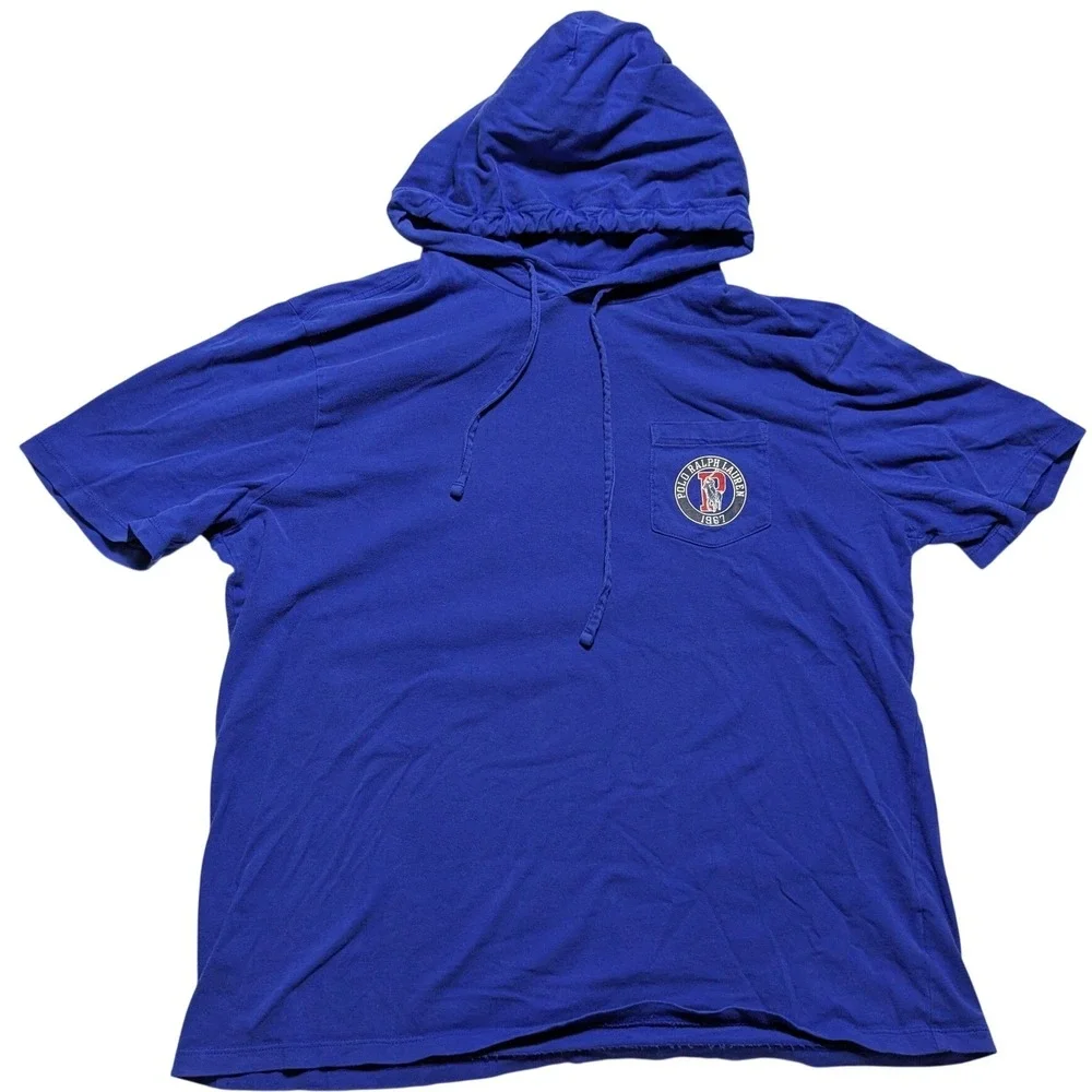 Polo Ralph Lauren Mens Large Royal Blue Short Sleeve Graphic Hooded Tee